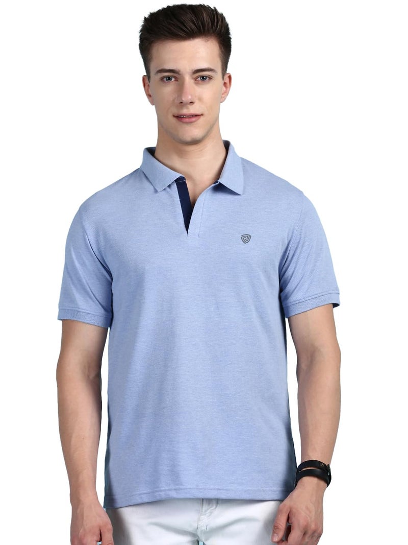 Lux Cozi Men's Pack of 1 Oxford Blue Regular Fit Polo Neck Half Sleeve Solid Casual T-Shirt (Size : Medium)_COZI_2121_OXBLU_M_1PC - Image 1