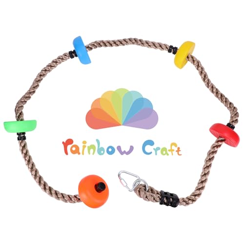 Rainbow Craft Colorful Climbing Rope 65ft with 5 Knotted Foot Kids Ninja Rope for Ninja Warrior Slackline Obstacle Course Accessories Kids Swing Set Backyard Play - Image 1