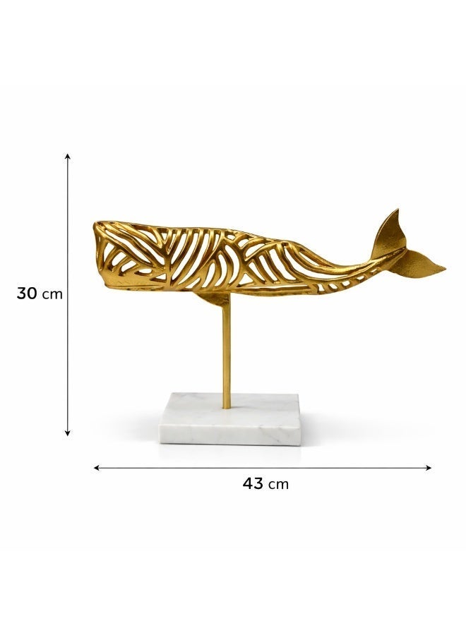 Handmade Golden Whale Sculpture on Marble Base - Image 3