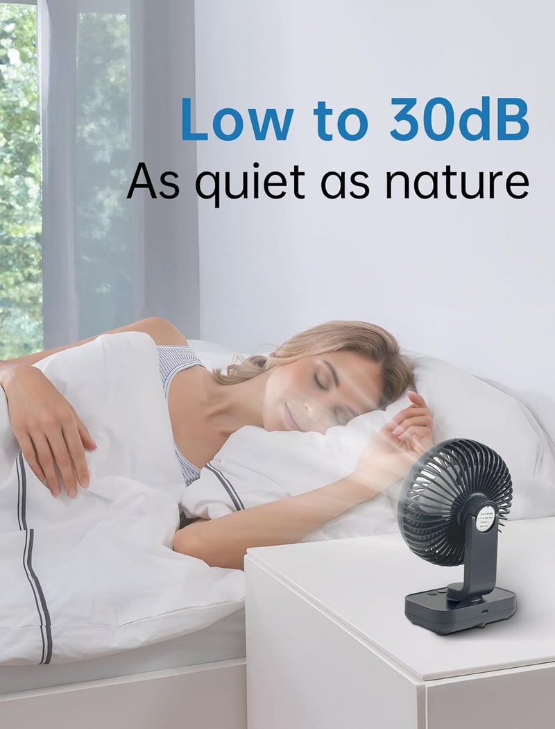 MERTTURM USB Desk Fan, Small Oscillating Table Fan for Bedroom with 4 Speeds, Ultra Quiet and LED Display, Rechargeable 4000mAh Battery Mini Table Fan with Hang Hook for Home Office, Black - Image 2