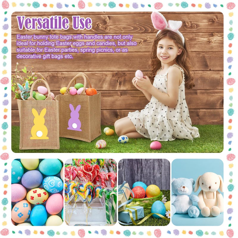 GliCraft 12 Pack Easter Burlap Gift Bags Large Bunny Jute Bags with Handle and Waterproof Lining Reusable Burlap Tote Bag for Kids Egg Hunt Game Spring Easter Party Supplies, 8''x10''x6'' - Image 4