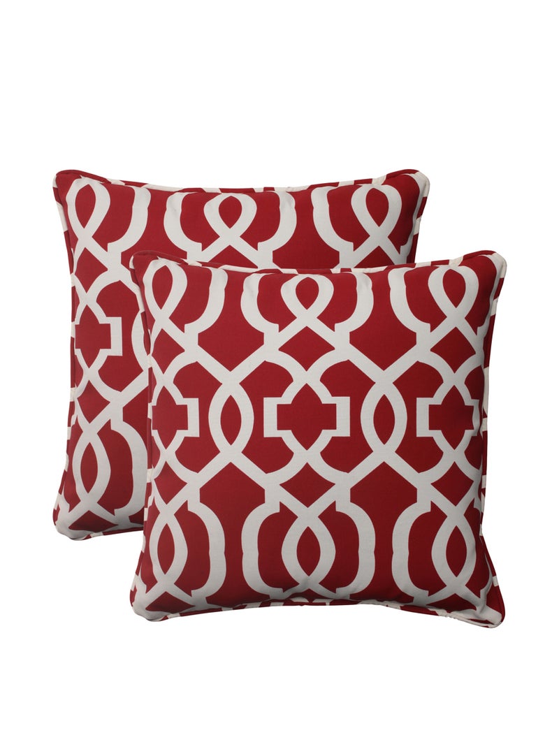 Pillow Perfect Pillow Perfect Trellis IndoorOutdoor Accent Throw Pillow Plush Fill Weather and Fade Resistant Large  185 x 185 Red New Geo 2 Count 
