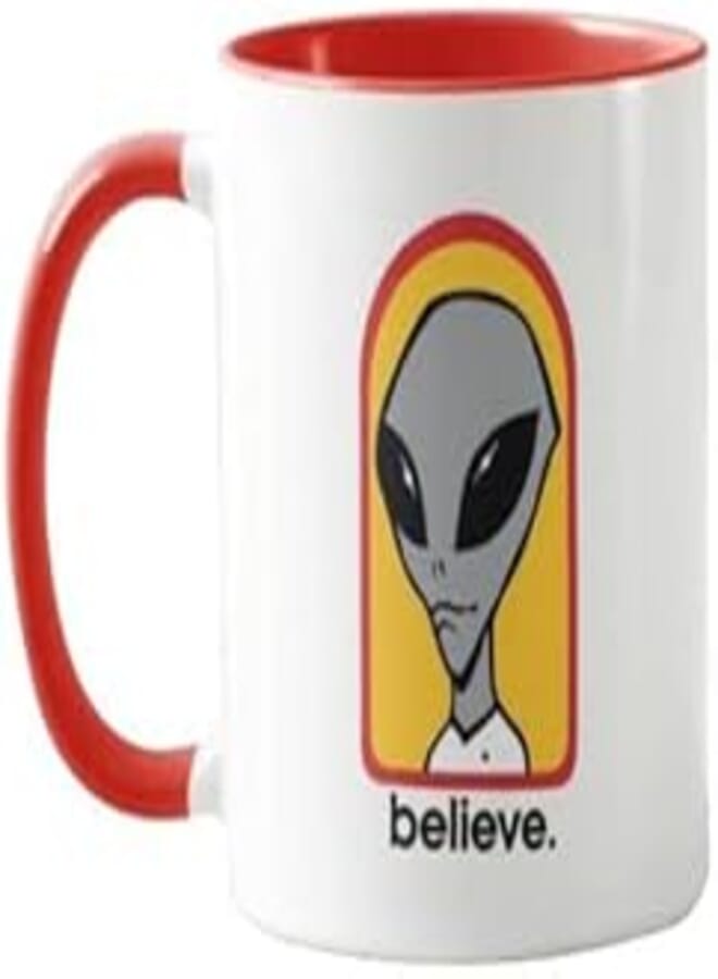 RYN PRINTED DESIGN Alien Believe Printed Ceramic Mug Red/White/Yellow 11ounce