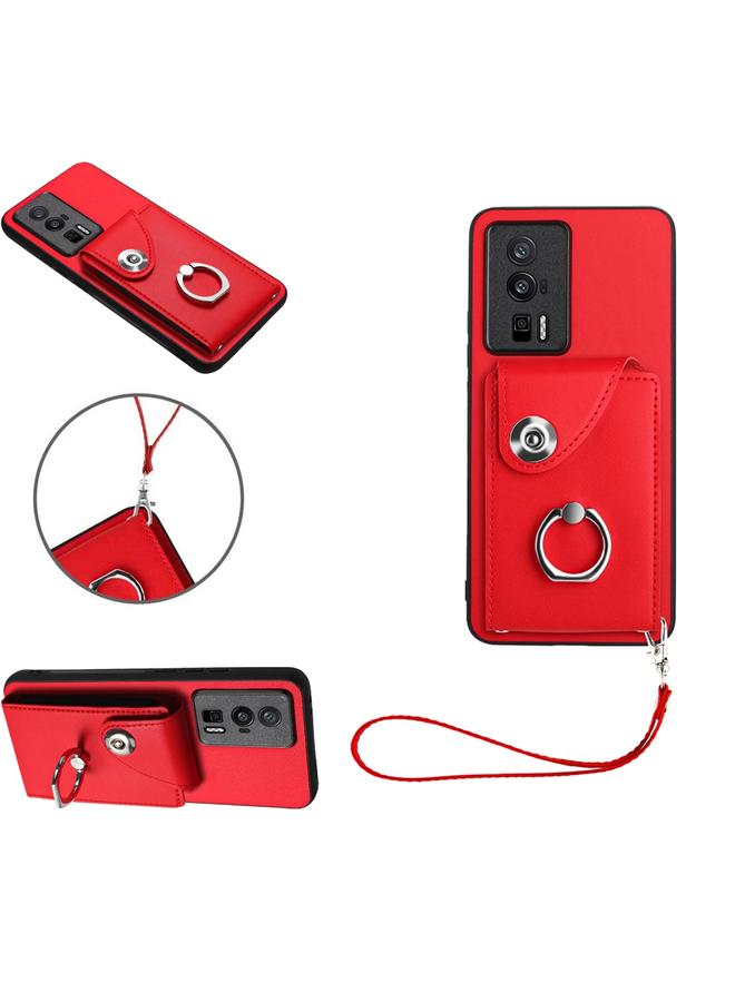 Case For Xiaomi Poco F5 Pro/Redmi K60/K60 Pro Organ Card Bag Ring Holder PU Phone Case with Lanyard