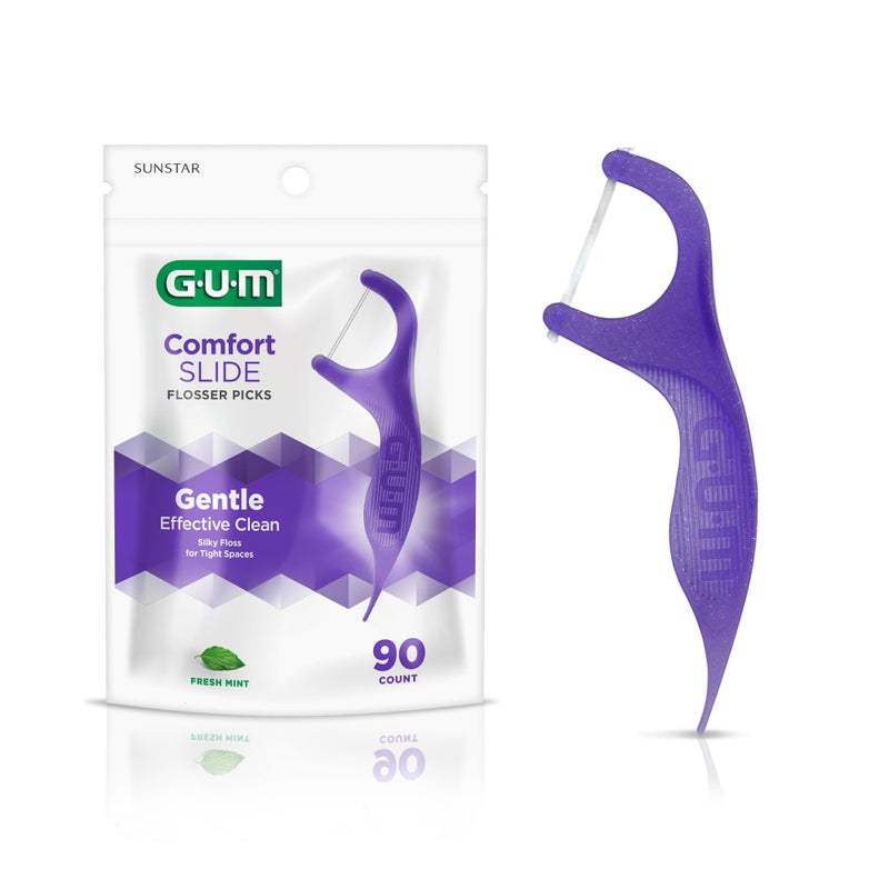 Gum GUM Comfort Slide Floss Picks - Perfect for Tight Teeth - Extra Strong Shred-Resistant Dental Floss, Easy Grip Handle - Dental Flossers for Adults - Fresh Mint Flavor, 90 ct - Image 1