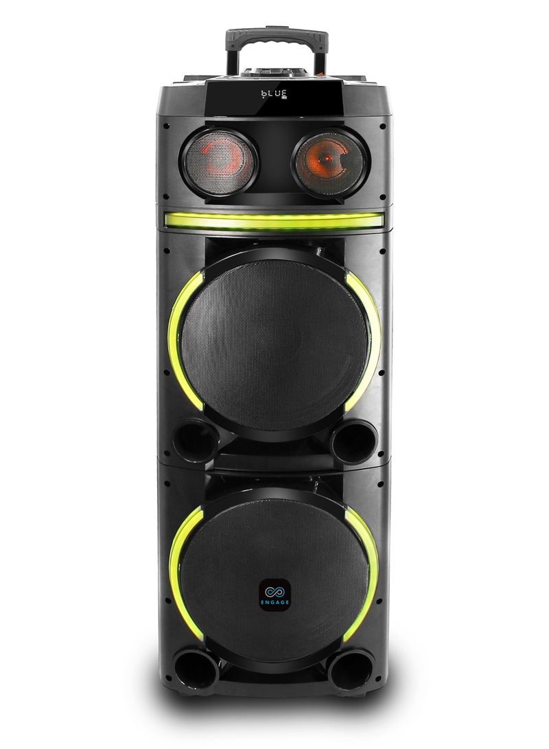 Engage EPS-1222/W100 12" X 2 Party Speaker, Dynamic Disco Lights, Rechargeable Battery, Powerful Audio Performance, FM Radio Functionality, Convenient Remote Control, Black - Image 2