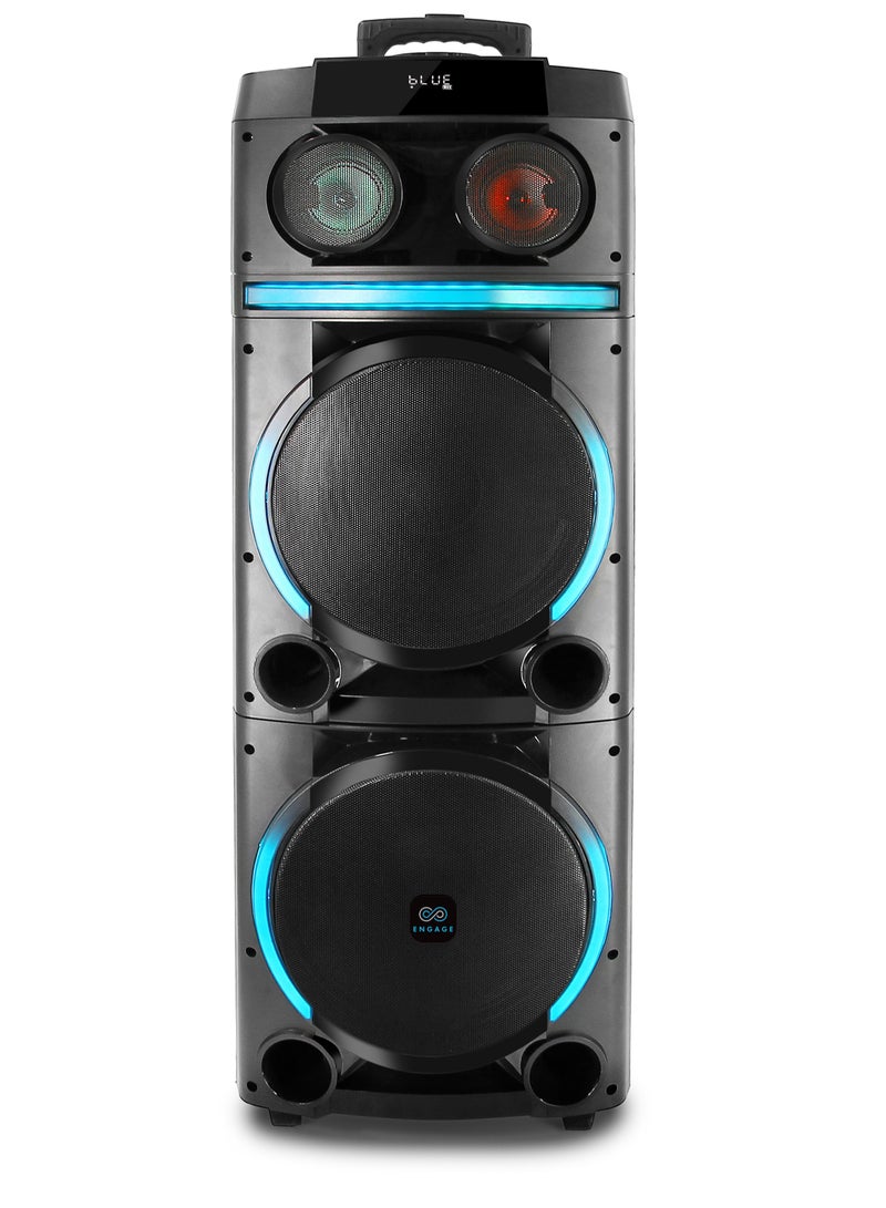 Engage EPS-1222/W100 12" X 2 Party Speaker, Dynamic Disco Lights, Rechargeable Battery, Powerful Audio Performance, FM Radio Functionality, Convenient Remote Control, Black - Image 4