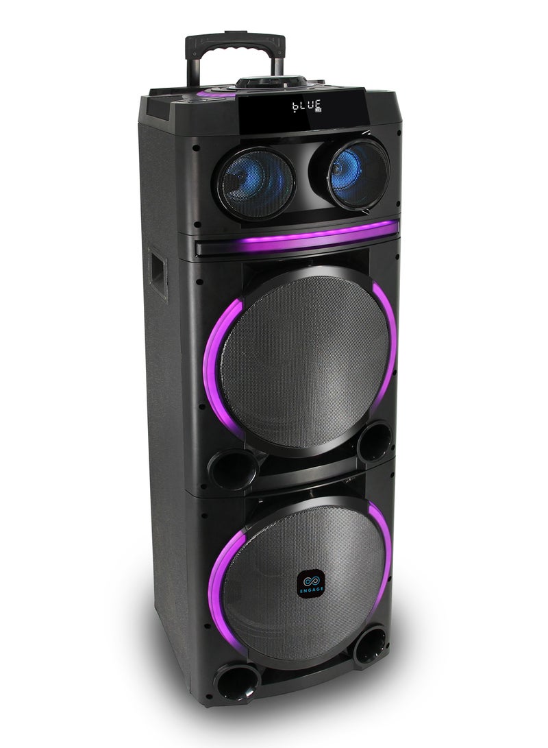 Engage EPS-1222/W100 12" X 2 Party Speaker, Dynamic Disco Lights, Rechargeable Battery, Powerful Audio Performance, FM Radio Functionality, Convenient Remote Control, Black - Image 1