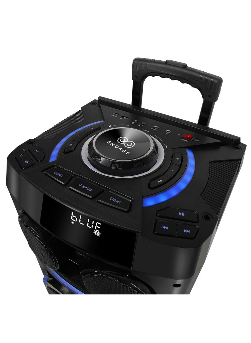 Engage EPS-1222/W100 12" X 2 Party Speaker, Dynamic Disco Lights, Rechargeable Battery, Powerful Audio Performance, FM Radio Functionality, Convenient Remote Control, Black - Image 3