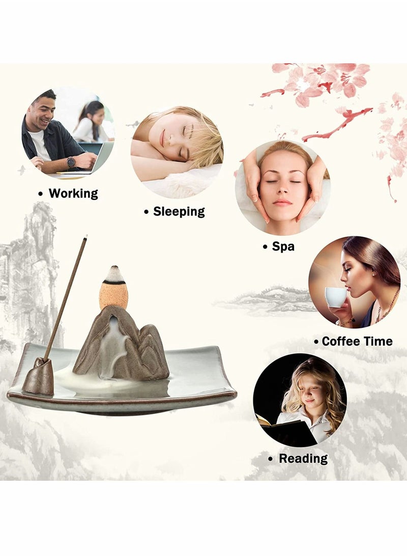 SYOSI - Incense Holder, Incense Waterfall Burner, Ceramic Incense Holder for Sticks, Cones, Sticks Ash Catcher Tray, Home Decor Accessories, Yoga Meditation Incense Holder (Mountain) - Image 1