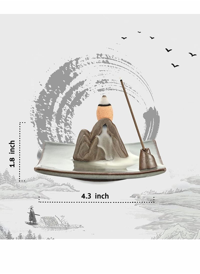 SYOSI - Incense Holder, Incense Waterfall Burner, Ceramic Incense Holder for Sticks, Cones, Sticks Ash Catcher Tray, Home Decor Accessories, Yoga Meditation Incense Holder (Mountain) - Image 1