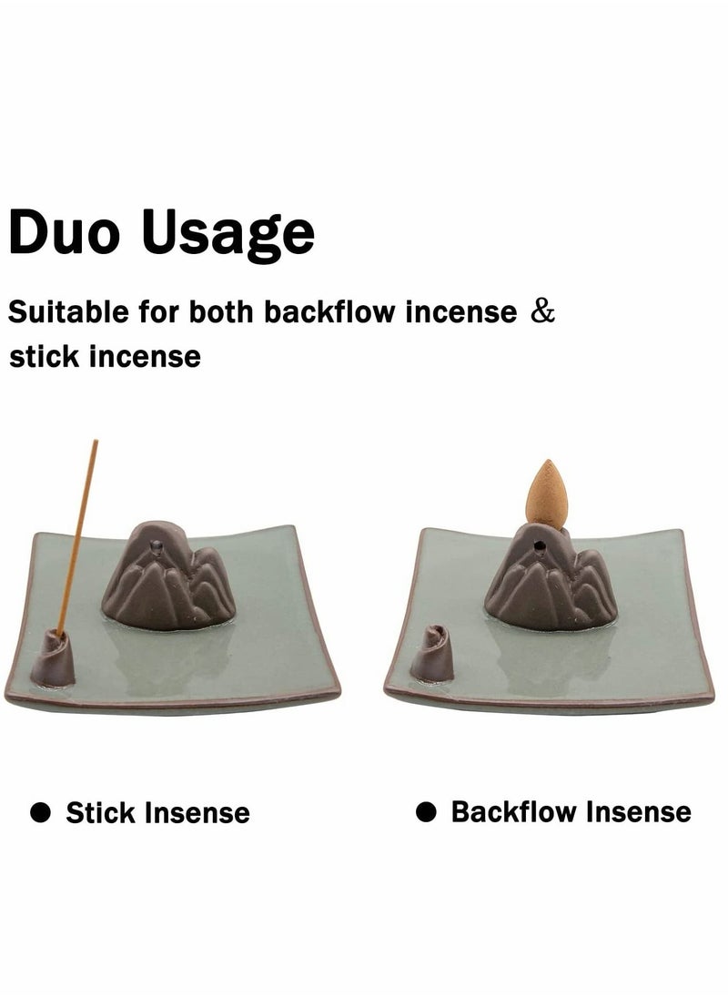 SYOSI - Incense Holder, Incense Waterfall Burner, Ceramic Incense Holder for Sticks, Cones, Sticks Ash Catcher Tray, Home Decor Accessories, Yoga Meditation Incense Holder (Mountain) - Image 1