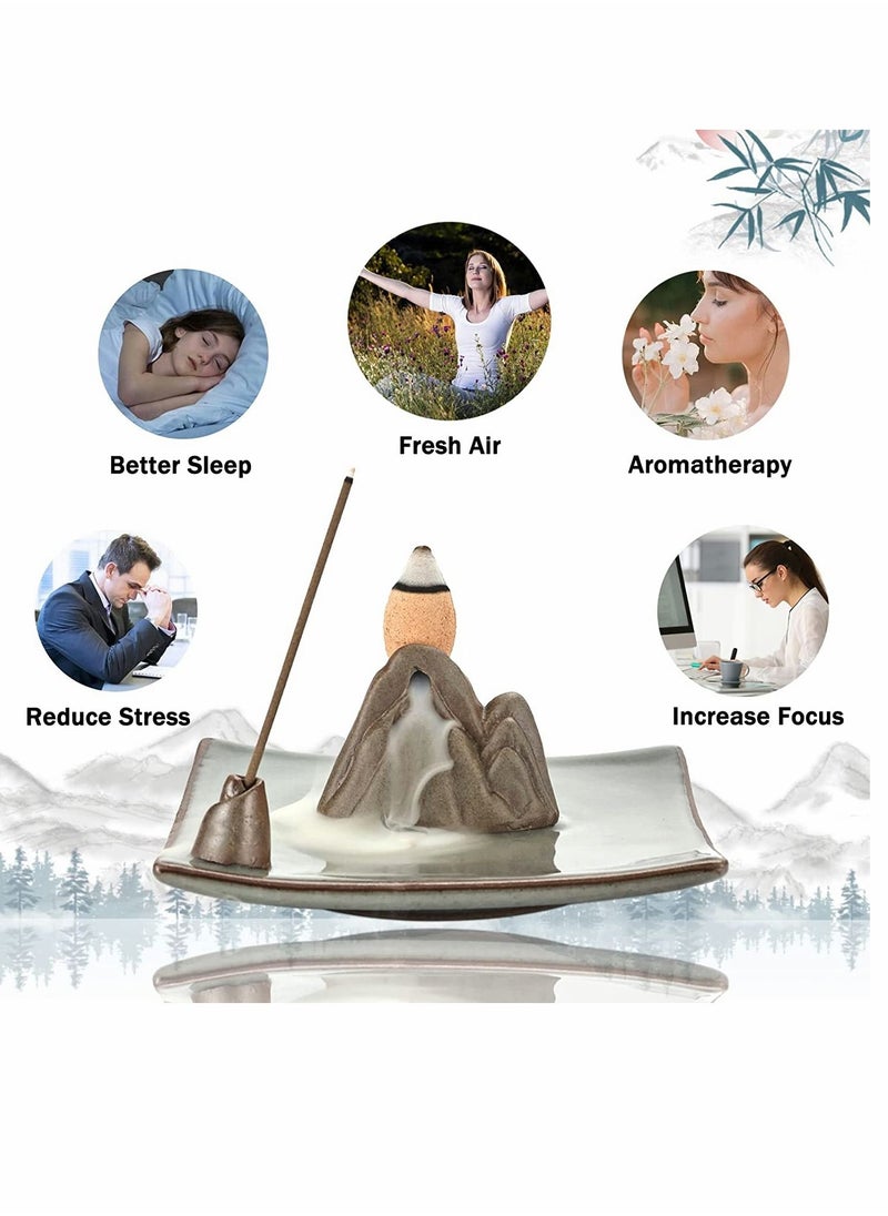 SYOSI - Incense Holder, Incense Waterfall Burner, Ceramic Incense Holder for Sticks, Cones, Sticks Ash Catcher Tray, Home Decor Accessories, Yoga Meditation Incense Holder (Mountain) - Image 1