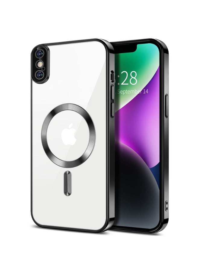 Electroplated Case For IPhone Xs Max Camera Lens Full Protection Compatible with MagSafe Wireless Charging, Shockproof Soft TPU Phone Magnetic Cover (Black)