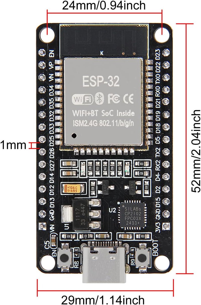 AiTrip 1PCS Type-C ESP32 ESP-WROOM-32 Development Board WiFi + Bluetooth CP2102 Dual Core 2.4Ghz Microcontroller Compatible with Arduino (ESP32 30P, Type-C) - Image 2