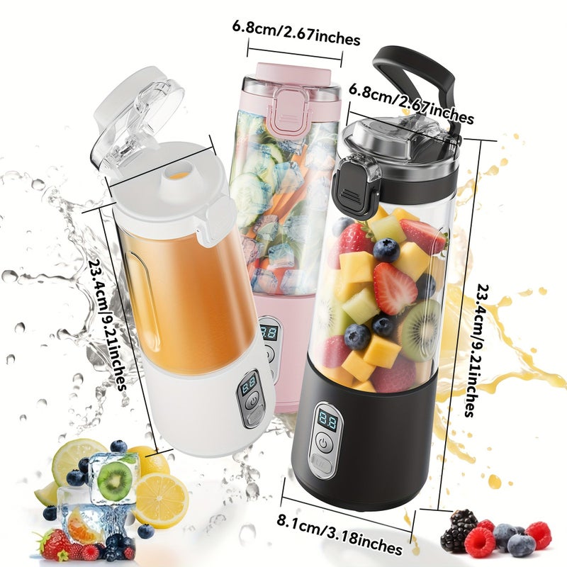 Pink USB Rechargeable Portable Blender 304 Stainless Steel 6 Blade 1300mAh Digital Timer Ice Crush - Image 1