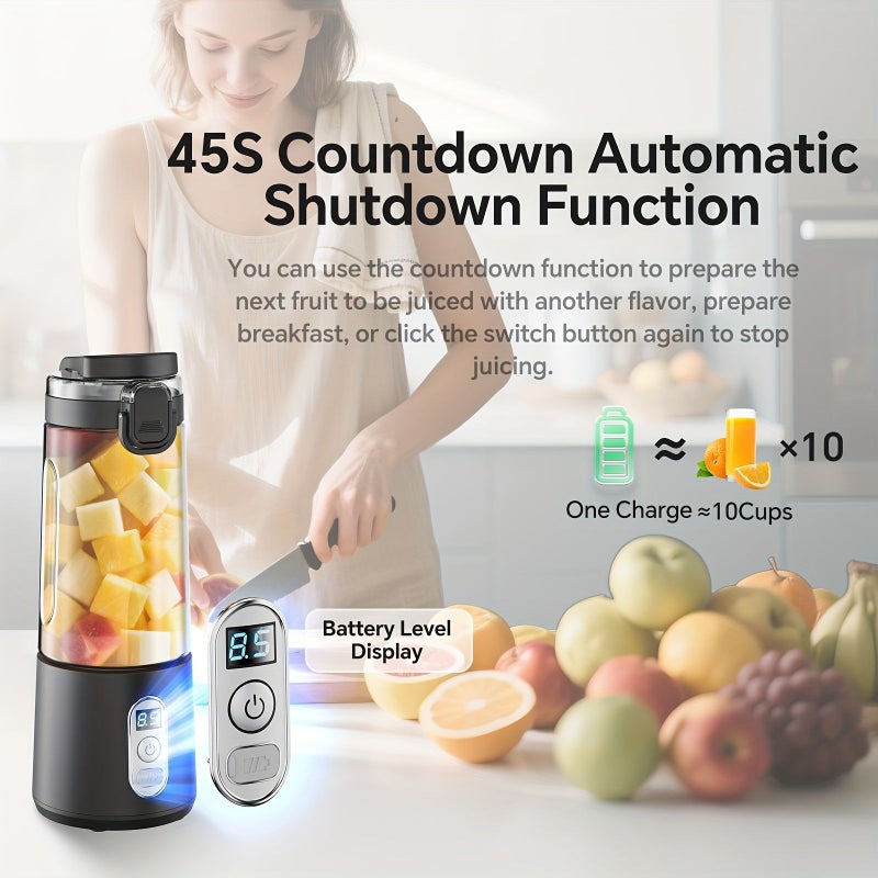 Pink USB Rechargeable Portable Blender 304 Stainless Steel 6 Blade 1300mAh Digital Timer Ice Crush - Image 3