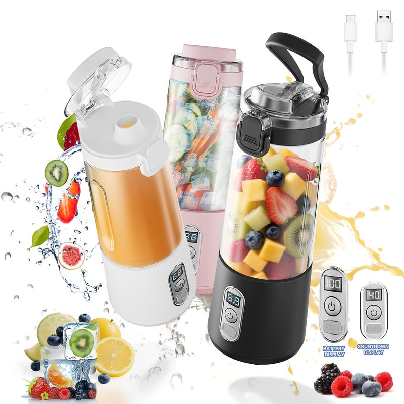 Pink USB Rechargeable Portable Blender 304 Stainless Steel 6 Blade 1300mAh Digital Timer Ice Crush - Image 4