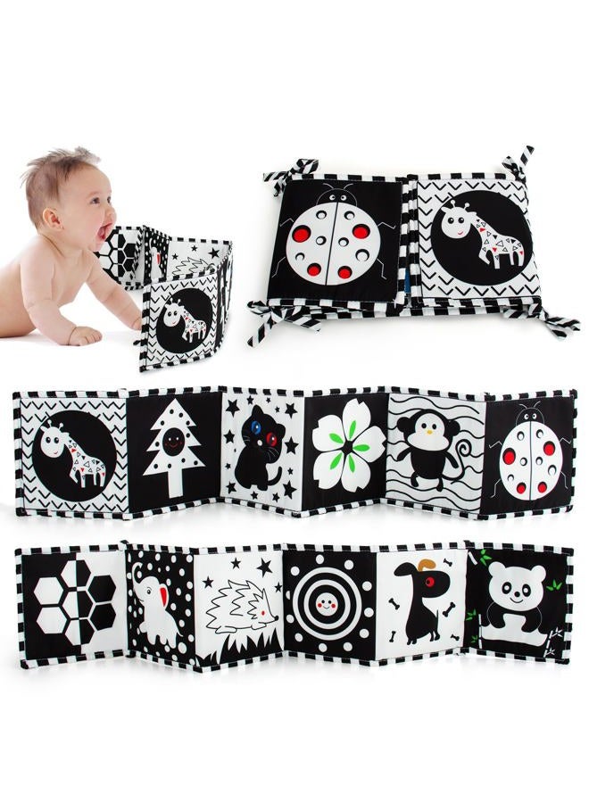 Cawgug Black and White High Contrast Soft Book for Babies 0-12 Months - Early Education Infant Tummy Time and Sensory Toys, Montessori Cloth Book Activities - Image 1