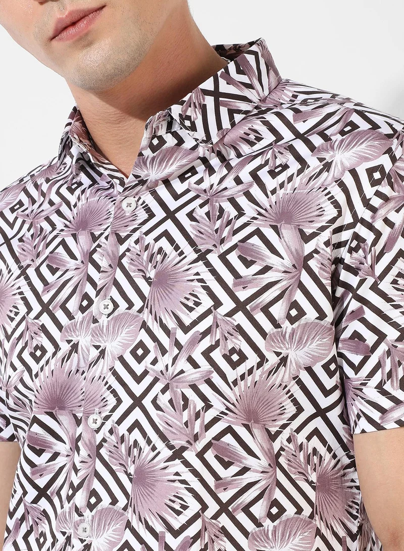 Campus Sutra Men's White & Black Printed Regular Fit Casual Shirt
