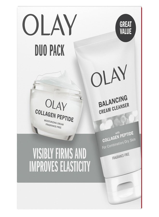 Olay Collagen Peptide Duo Pack, Balancing Cream Face Wash, Fragrance-Free, 5.0 fl oz, Moisturizing Cream Moisturizer, Fragrance-Free, 1.7 oz