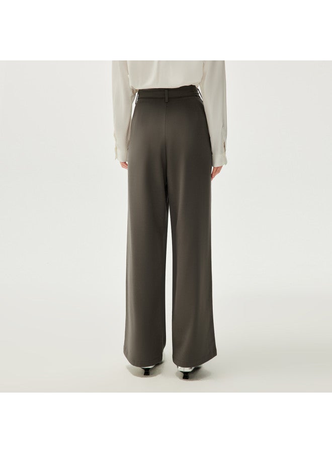 HLA سروال كاجوال مستقيم الساق بلون موحد مع حزام للتنقل اليومي في الربيع والخريف - Image 5