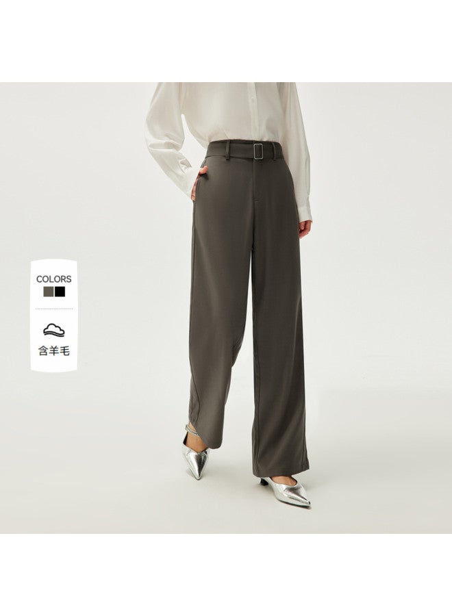 HLA سروال كاجوال مستقيم الساق بلون موحد مع حزام للتنقل اليومي في الربيع والخريف - Image 3