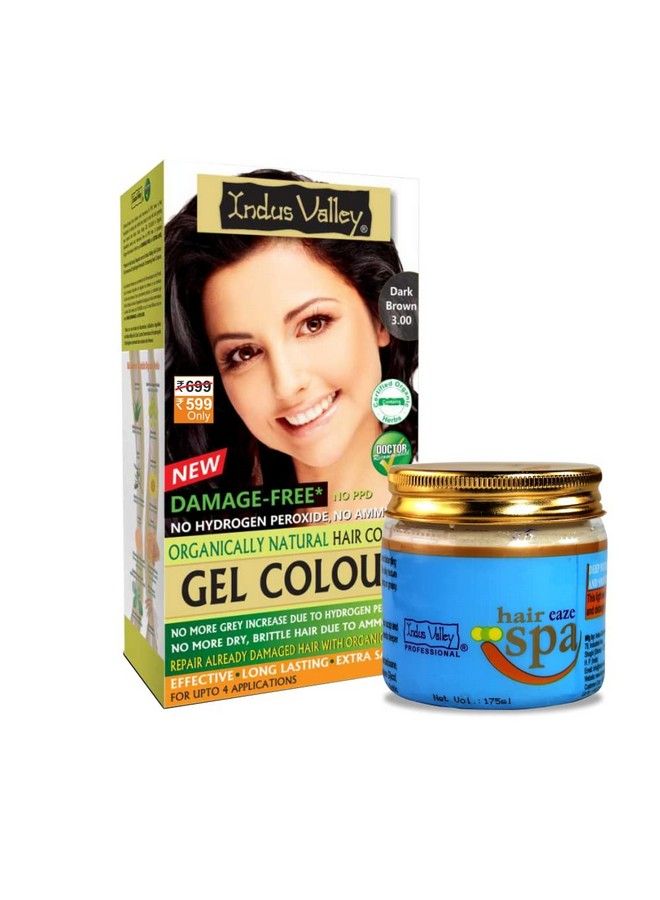 Indus Valley Organically Natural Damage Free Colour Gel Dark Brown Hair Colour 3.0 Ammonia Free With Deep Nourishing Hair Eaze Spa (20G +200Ml + 175Ml) - Image 1