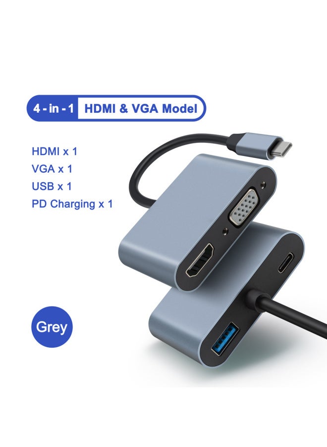 Type-c To Hdtv Vga 2-in -1 Converter Type-c To Hdtv 4-in -1 HD Expansion Dock 4k-Color:4-in-1 - Image 1