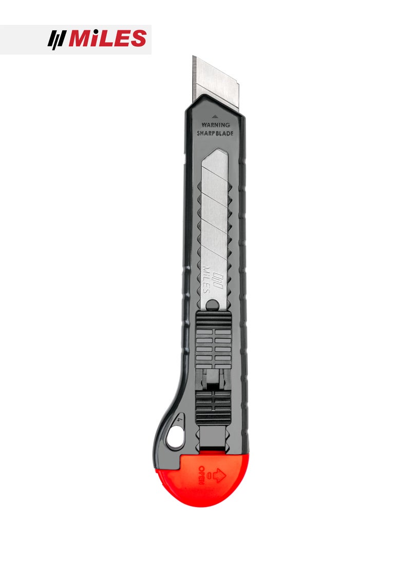 MiLES 18mm Manual Lock Cutter Knife with Snap-Off Blade - Assorted Colours - Image 1