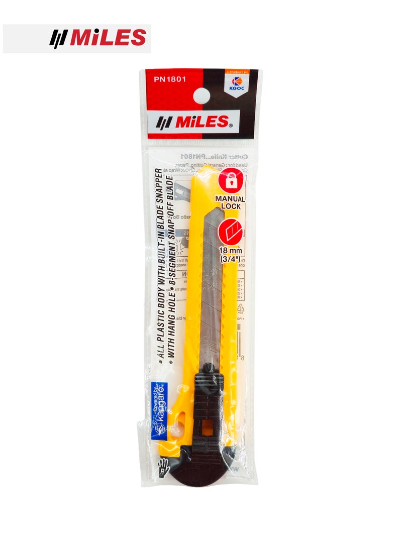 MiLES 18mm Manual Lock Cutter Knife with Snap-Off Blade - Assorted Colours - Image 2