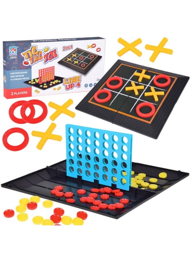 Tic-Tac-Toe and Line Up 4, 2-in-1, 30×30 cm game board, 42 pieces, for two players - Image 1