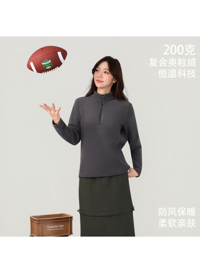 Langsha Uni Fleece Pullover Half-zip Stand Collar Windproof Polar Fleece Long Sleeve Base Layer