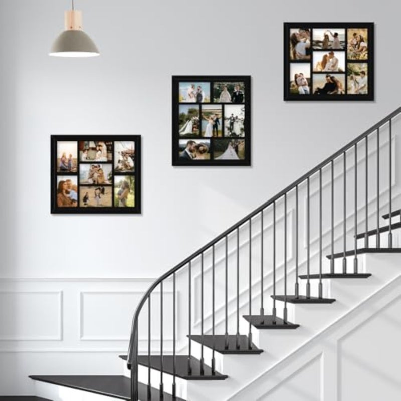 4x6 Picture Frame Collage for Wall, Display 7 Pcs 4x6 Photos with Mat or 12x14 Without Mat, 7 Opening Photo Frame for 4 x 6 Pictures with Shatter Resistant Plexiglass, Black Mat, Black - Image 5