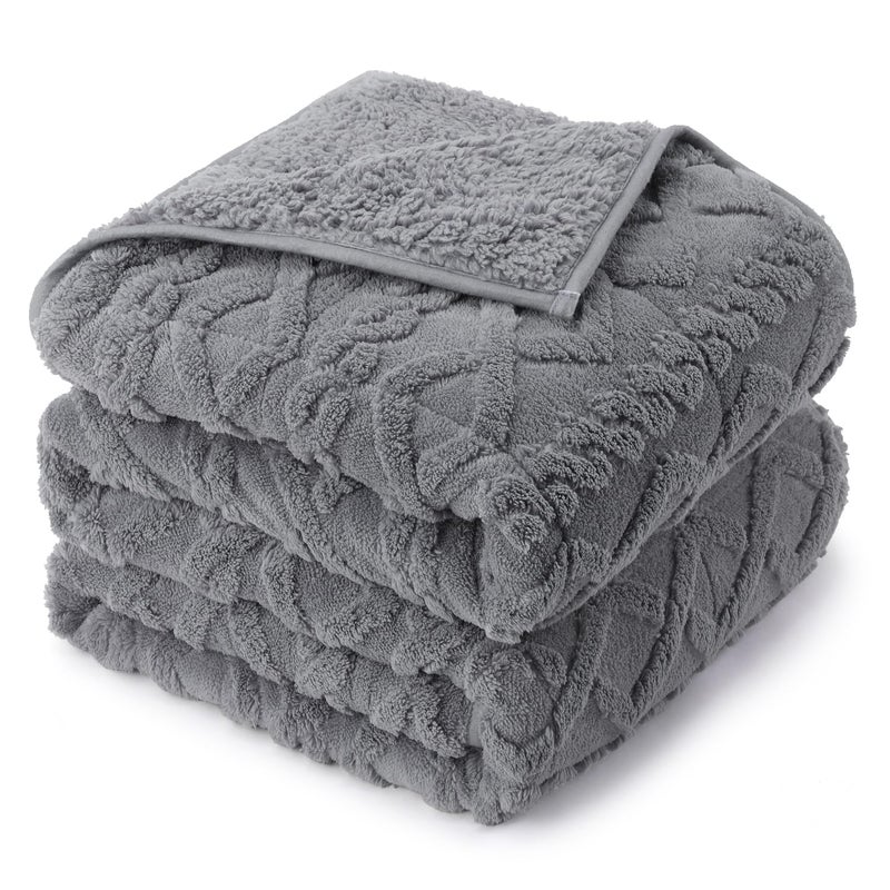 Drewin Sherpa Weighted Blanket for Adults (48"" x 72"" 10lbs  Grey)  Dual Sided Cozy Soft Fleece Bed Blanket for Sleep Natural and Relaxing  3D Jacquard Cable Pattern Warm Weighted Blankets for Sofa Bed - Image 4