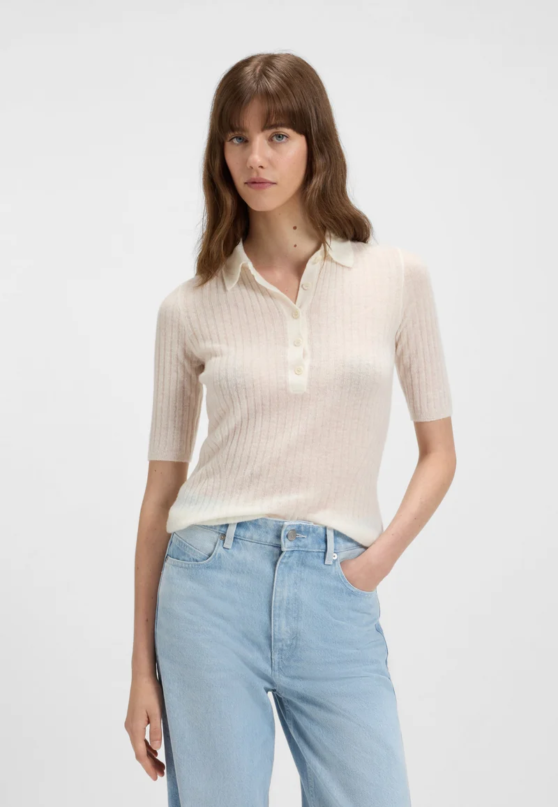 BOSS Ribbed knit polo in a virgin-wool blend