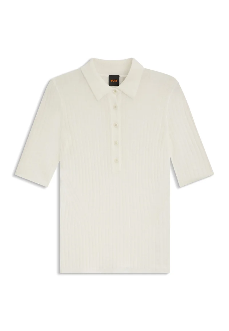 BOSS Ribbed knit polo in a virgin-wool blend