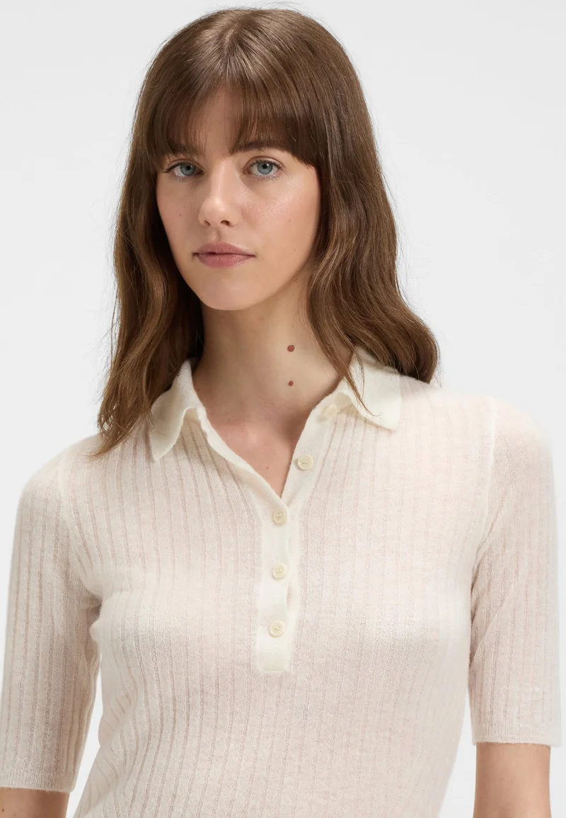 BOSS Ribbed knit polo in a virgin-wool blend
