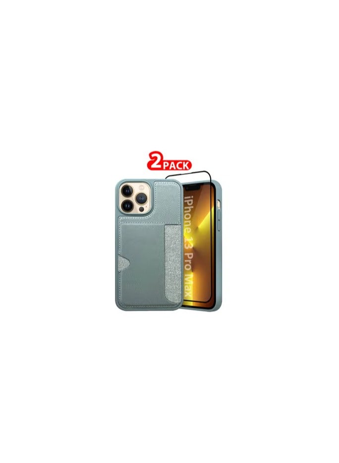 CATANES iPhone 13 Pro Max 2Packs Case Leather Antifingerprint Cover with Wallet Card Slot Shell, Side Insert Card Holder, Anti Fall Protection - Grey  - Image 1