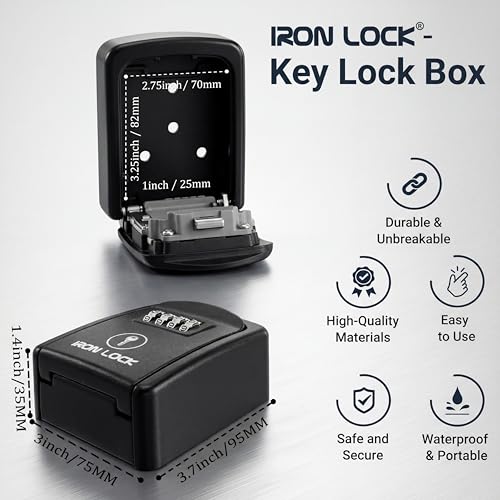 Iron Lock® Key Lock Box Wall Mount – Waterproof Heavy Duty Metal Lock Box for Keys with 4-Digit Combination & Resettable Code – Outdoor/Indoor Key Safe for Home, Office & Airbnb (Black, Small) - Image 4