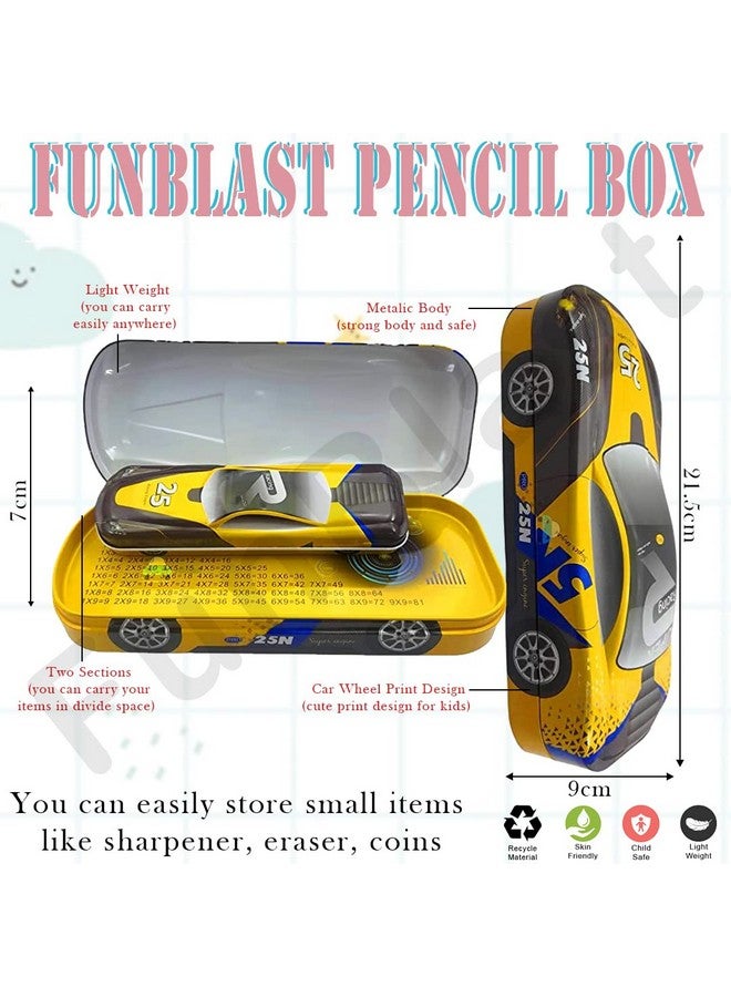 FunBlast Metal Car Pencil Box for Kids - Double Layer Metal Pencil Case for Kids Boys/Pencil Case for Students School Supplies - Stationery Set Organizer Birthday Return Gift for Kids (Yellow) - Image 3