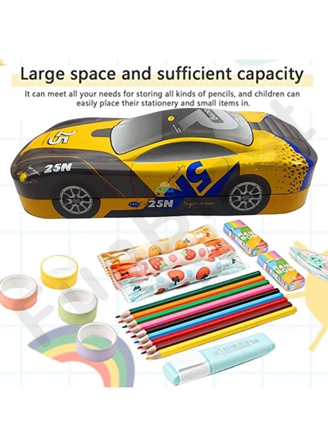 FunBlast Metal Car Pencil Box for Kids - Double Layer Metal Pencil Case for Kids Boys/Pencil Case for Students School Supplies - Stationery Set Organizer Birthday Return Gift for Kids (Yellow) - Image 2
