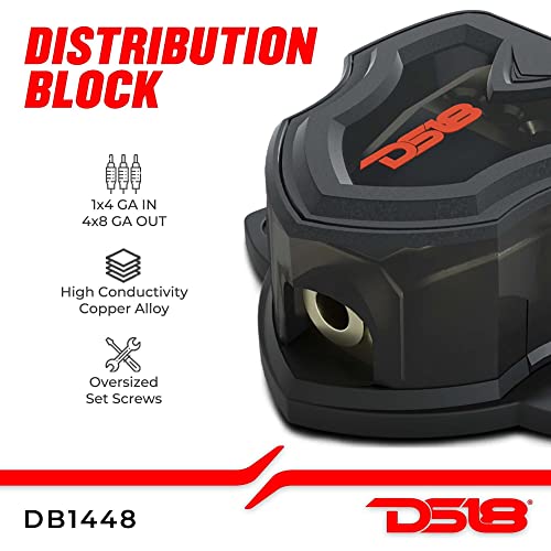 DS18 DB1448 Distribution Ground Block - 1 x 4GA In/ 4 x 8GA Out, Nickle Plated Internal Material, High-Strength Heat Resistant Plastic Housing, Oversized Set Screws for Secure Connections (1 In 4 Out), CLEAR, Single - Image 3