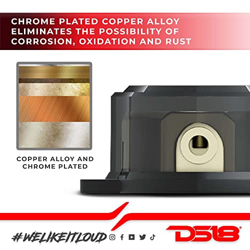 DS18 DB1448 Distribution Ground Block - 1 x 4GA In/ 4 x 8GA Out, Nickle Plated Internal Material, High-Strength Heat Resistant Plastic Housing, Oversized Set Screws for Secure Connections (1 In 4 Out), CLEAR, Single - Image 5