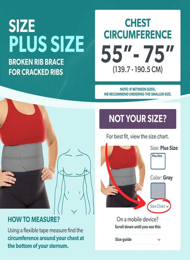 BraceAbility Plus Size Broken Rib Brace - Rib Protector Compression Wrap, Chest Support Belt for Bruised, Fractured, Dislocated Ribs, Costochondritis Relief, Sternum Brace for Men and Women (Gray) - Image 2