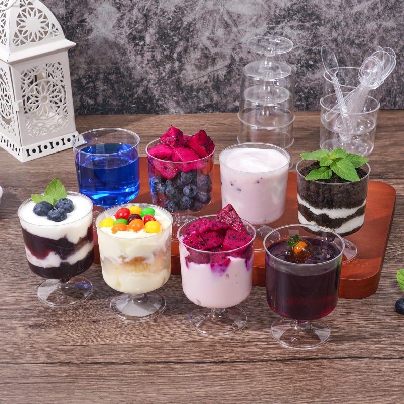 Fracurs 120 Pack Plastic Dessert Cups and 60 Spoons 5Oz Clear Mini Parfait Cup 60 Pcs for Party, Disposable Round Serving Golblet Wine Shot for Pudding, Fruit, Yogurt, Mousse,Ice Cream, Appetizer Bowl - Image 2