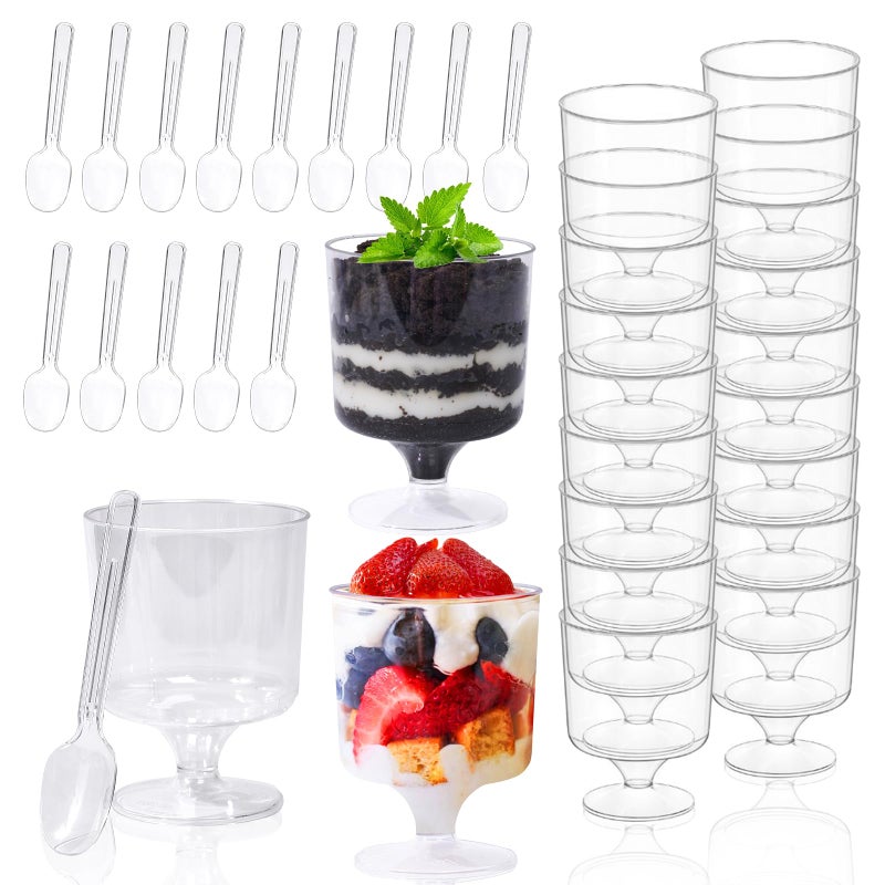 Fracurs 120 Pack Plastic Dessert Cups and 60 Spoons 5Oz Clear Mini Parfait Cup 60 Pcs for Party, Disposable Round Serving Golblet Wine Shot for Pudding, Fruit, Yogurt, Mousse,Ice Cream, Appetizer Bowl - Image 1