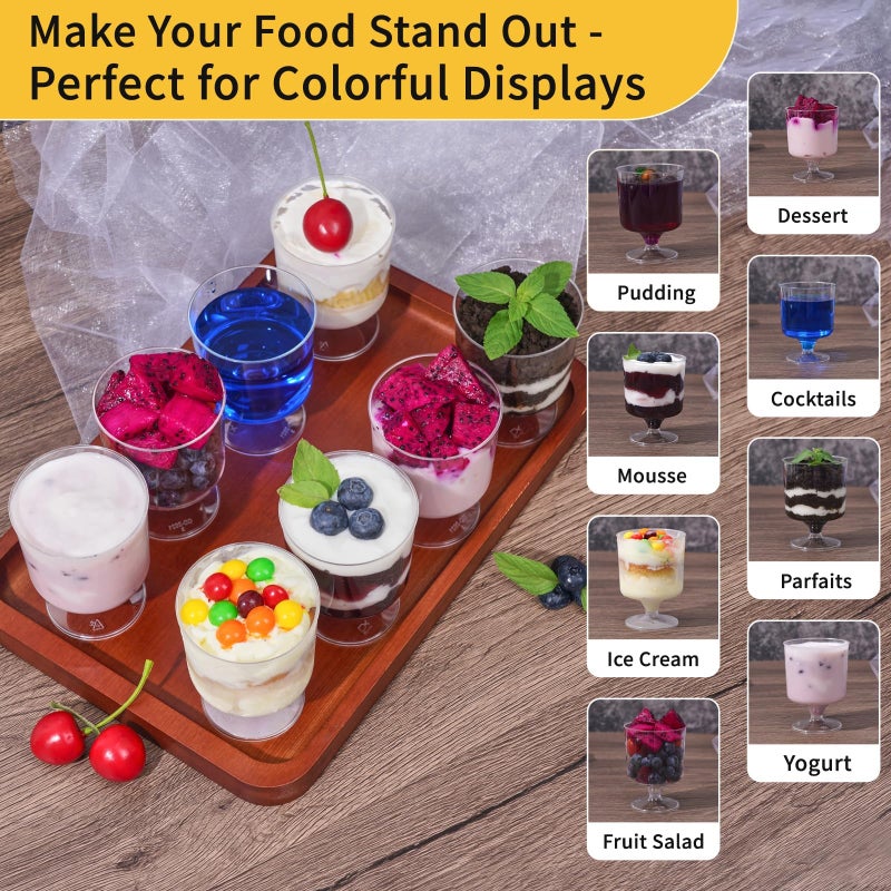 Fracurs 120 Pack Plastic Dessert Cups and 60 Spoons 5Oz Clear Mini Parfait Cup 60 Pcs for Party, Disposable Round Serving Golblet Wine Shot for Pudding, Fruit, Yogurt, Mousse,Ice Cream, Appetizer Bowl - Image 5