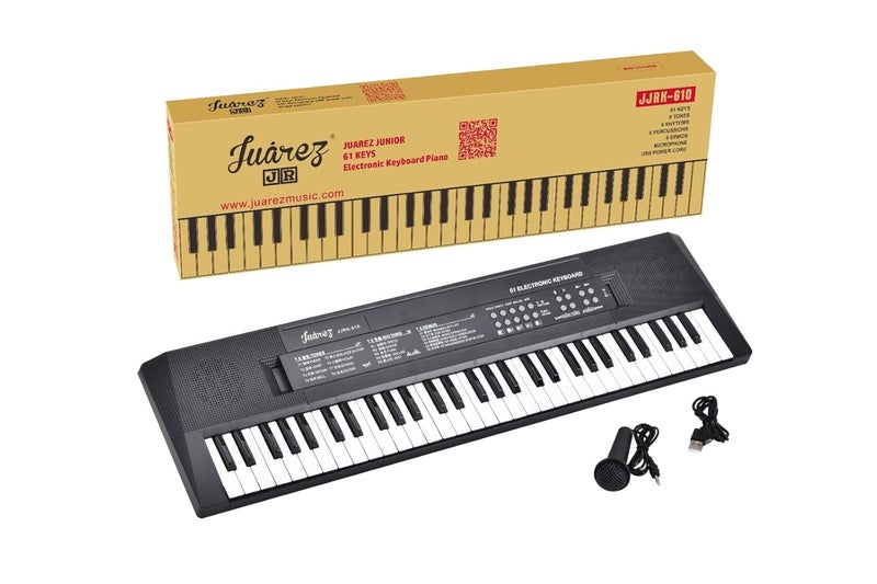 Juarez لوحة مفاتيح إلكترونية للأطفال 61 مفتاح مع ميكروفون، كابل طاقة USB، ملصقات نوتة، مكبر صوت واحد، تسجيل/تشغيل الأغاني، وضع OKON، 8 نغمات، 5 إيقاعات، 6 عروض - Image 5