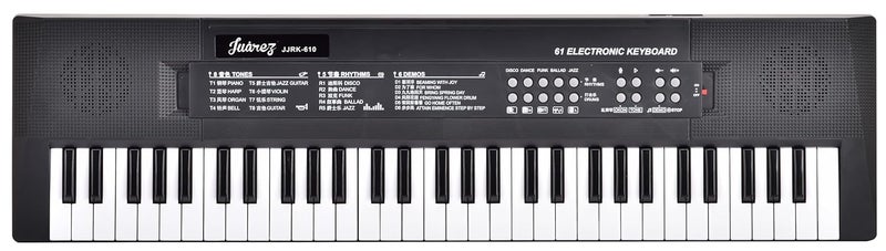 Juarez لوحة مفاتيح إلكترونية للأطفال 61 مفتاح مع ميكروفون، كابل طاقة USB، ملصقات نوتة، مكبر صوت واحد، تسجيل/تشغيل الأغاني، وضع OKON، 8 نغمات، 5 إيقاعات، 6 عروض - Image 2